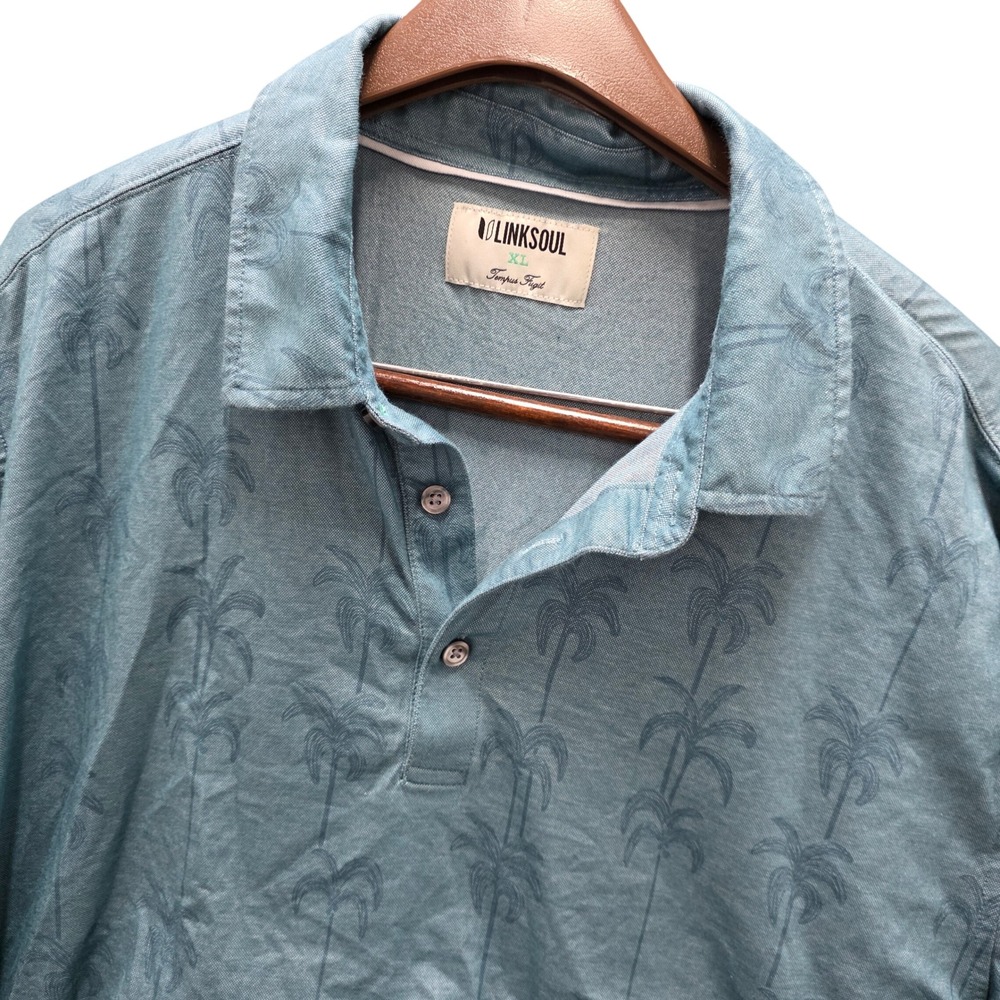 Linksoul Mens XL Blue Palm Tree Print Pima Cotton Blend Polo Shirt LS1383P
